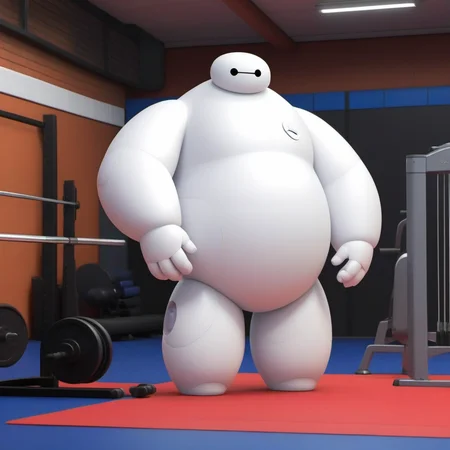 Baymax1024 very muscular, in a gym <lora:Baymax1024-000540:0.4>