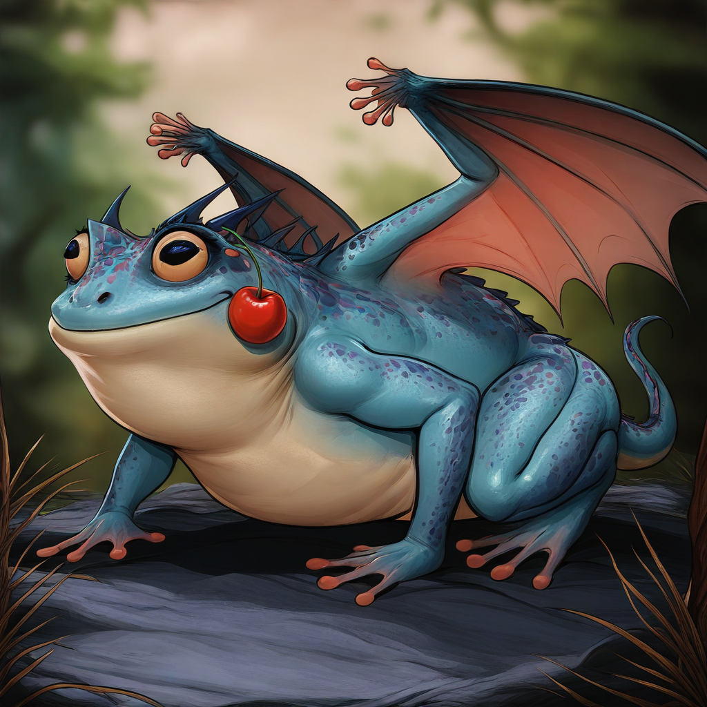 masterpiece, best quality, newest, absurdres, highres, cherry-gig, Droad-V1.0, dragon, toad, frog, wings,