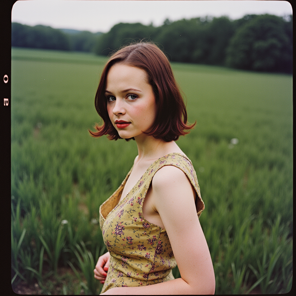 Faded Polaroid Photo, analog film photo gothic style captured with a Leica M6, flash photography enhanced with retro grain, a beautiful young woman wearing a beautiful summer dress in a farm, an old portrait ,posing dynamic, slight smile,  analog photo   <lora:Thora Birch V2:0.9> th0r4b . dark, mysterious, haunting, dramatic, ornate, detailed . faded film, desaturated, 35mm photo, grainy, vignette, vintage, Kodachrome, Lomography, stained, highly detailed, found footage, analog, old faded photo, old polaroid, RAW candid cinema, 16mm, color graded portra 400 film, remarkable color, ultra realistic, textured skin, remarkable detailed pupils, realistic dull skin noise, visible skin detail, skin fuzz, dry skin, shot with cinematic camera