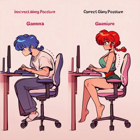 Score_8_up, score_7_up, source_anime, Ranma, c0rrect_p0sture, before and after, gaming, gamer, gender transformation, genderswap \(mtf\), arched back,