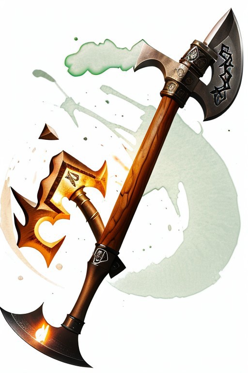 shovel,-axe hybrid, wood handed, (dark wood handle:1.1), (Shovel-Axe hybrid:1.3) with (glowing runes:1.2)