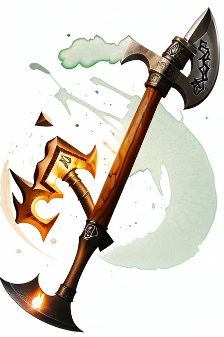 shovel,-axe hybrid, wood handed, (dark wood handle:1.1), (Shovel-Axe hybrid:1.3) with (glowing runes:1.2)
