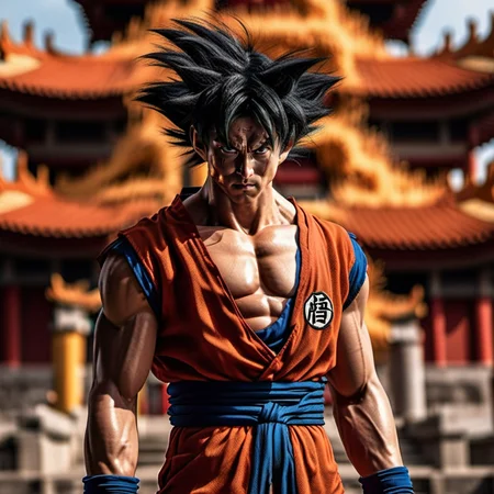 Goku1024 ,  a man dressed in red, full body, powerfull, crystal-balls, dragon, ancient chinese temple background, highly detailed, photography, ultra sharp, film, bokeh, professional, 64k  <lora:Goku1024:0.8>
