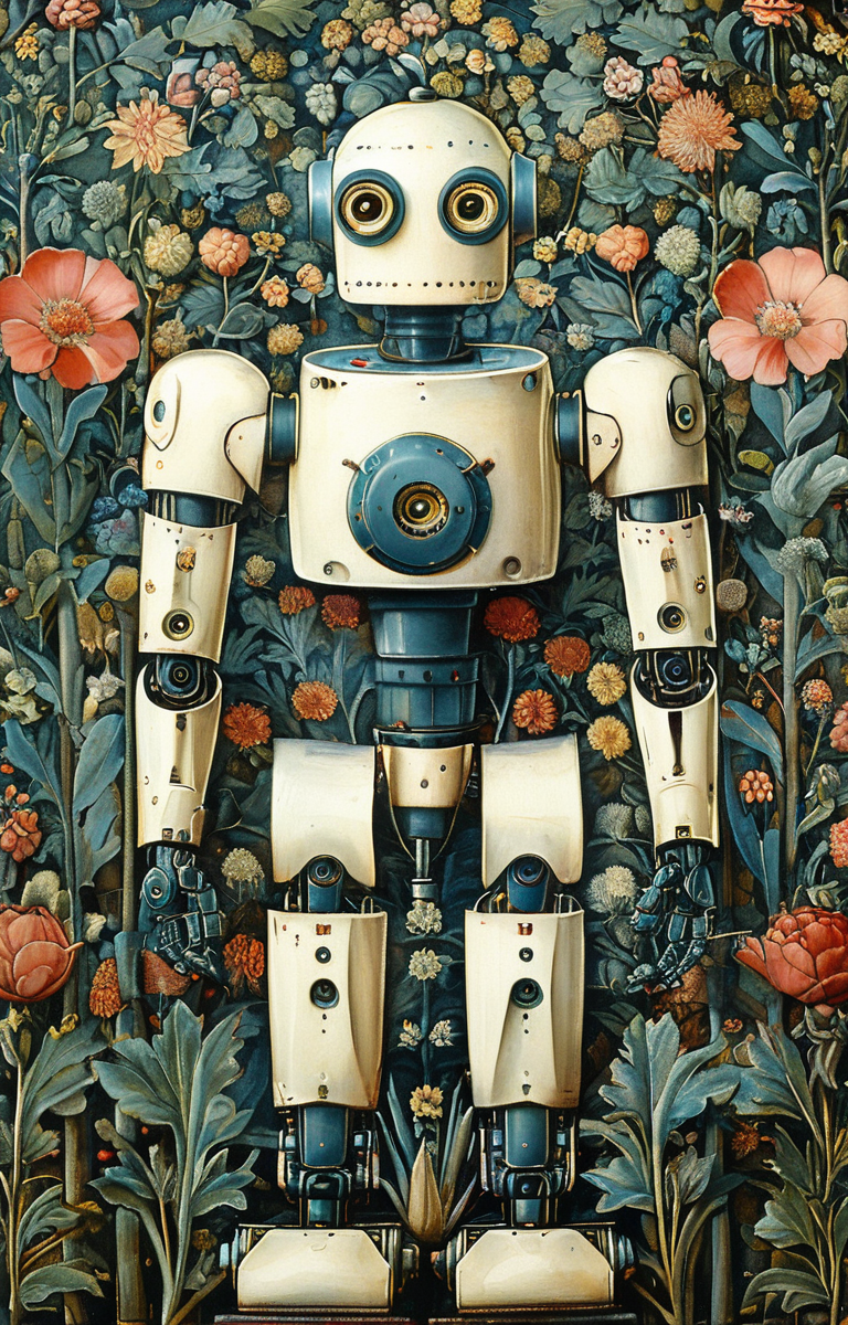masterpiece,best quality,<lora:tbh192-sdxl:0.9>,illustration,style of William Morris portrait of Housework robots