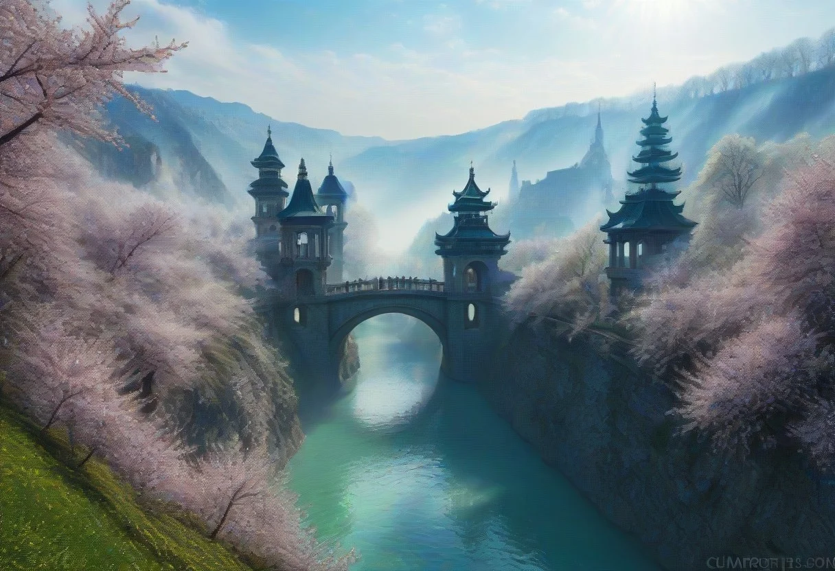 towers ringed in mist, sunrays, mixed media, surrealism, fantasy, great lighting, A surreal landscape highly detailed, extremely high-resolution details, appears trapped in an optical illusion of reflections and refractions, colorful, Spring, cherry blossoms in the wind, spring blooms, Zhangjiajie mountains,  Vienna in contemporary Austria, baroque architecture, European architecture, stone arch bridges, winding rivers extending to the horizon, professional photography, natural lighting, volumetric lighting maximalist. vivid, vibrant colors, intricately detailed, psychedelic colors, psychedelic colors, complex, elegant, expansive, fantastical, film photography style, medium grain, cmnt
 8k uhd,4
 <lora:add-detail-xl>
 <lora:Dynamic Poses>