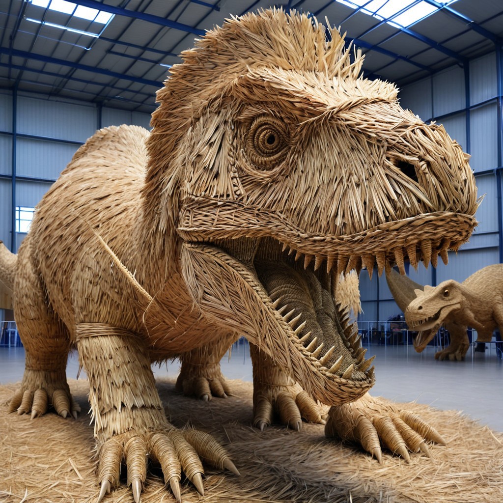 made of straw, detailed dino,