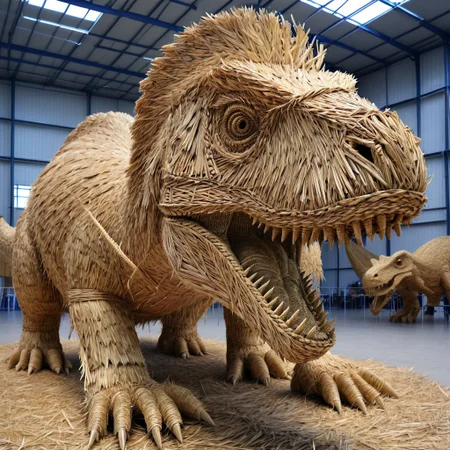 made of straw, detailed dino,