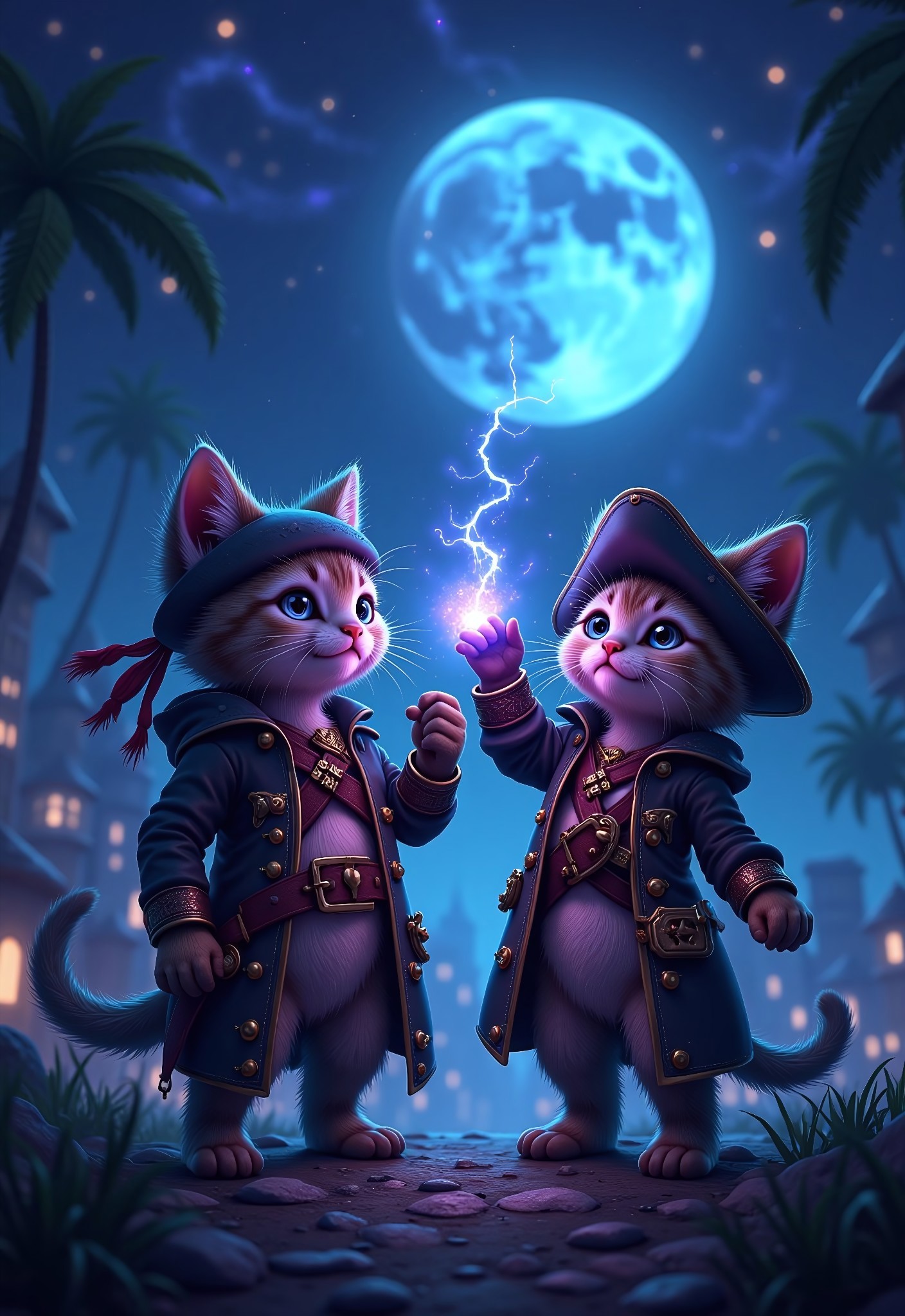aidmaimageupgrader, a high quality digital image of Metagalactic Pirate Kittens Battle at the Edge of Time, they glow at night