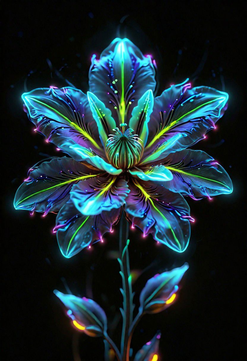 a bioluminescent neon flower,  ultra detailed, realistic, vivid colors, volumetric lighting,