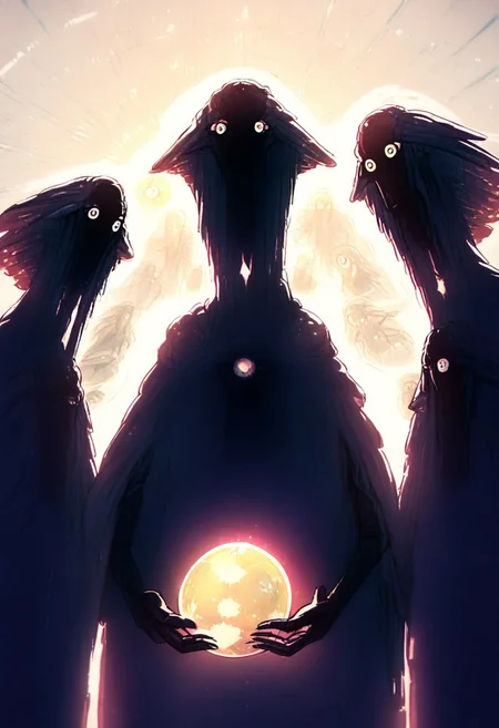 flowing hair, braided hair, 
beautiful monster, 
in space, (gigantic woman), black body,
shining eyes, (large eyes), golden jewelry, 
face focus,
planet in foreground, planet, 
star shaped eye,
no mouth, no nose, 
golden threads around body,
from below, 
holding orb in hand, 
from side, 
interacting with orb, 
wide hips, thin body,
leaning forward, dynamic angle
Expressiveh, dark, low-key, chiaroscuro
