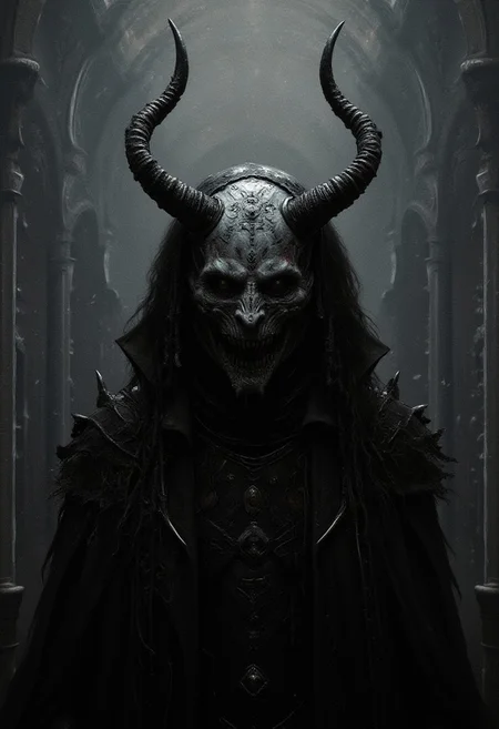 DnD_Grainyboyz,grainy, noise, Dark cyberpunk artwork of THE PROGENITOR OF LUST,a cybernetic mask with horns , Extremely hyper realistic detailed, film grain,