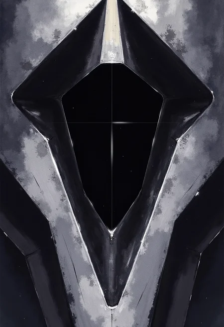 yfg-srs This is a highly detailed, surrealistic watercolor painting of an abstract, surreal, oppressive, terror, dim lighting, pitch black, high contrast, moody, metallic angular shapes, geometric, right angles, lifeless void.
