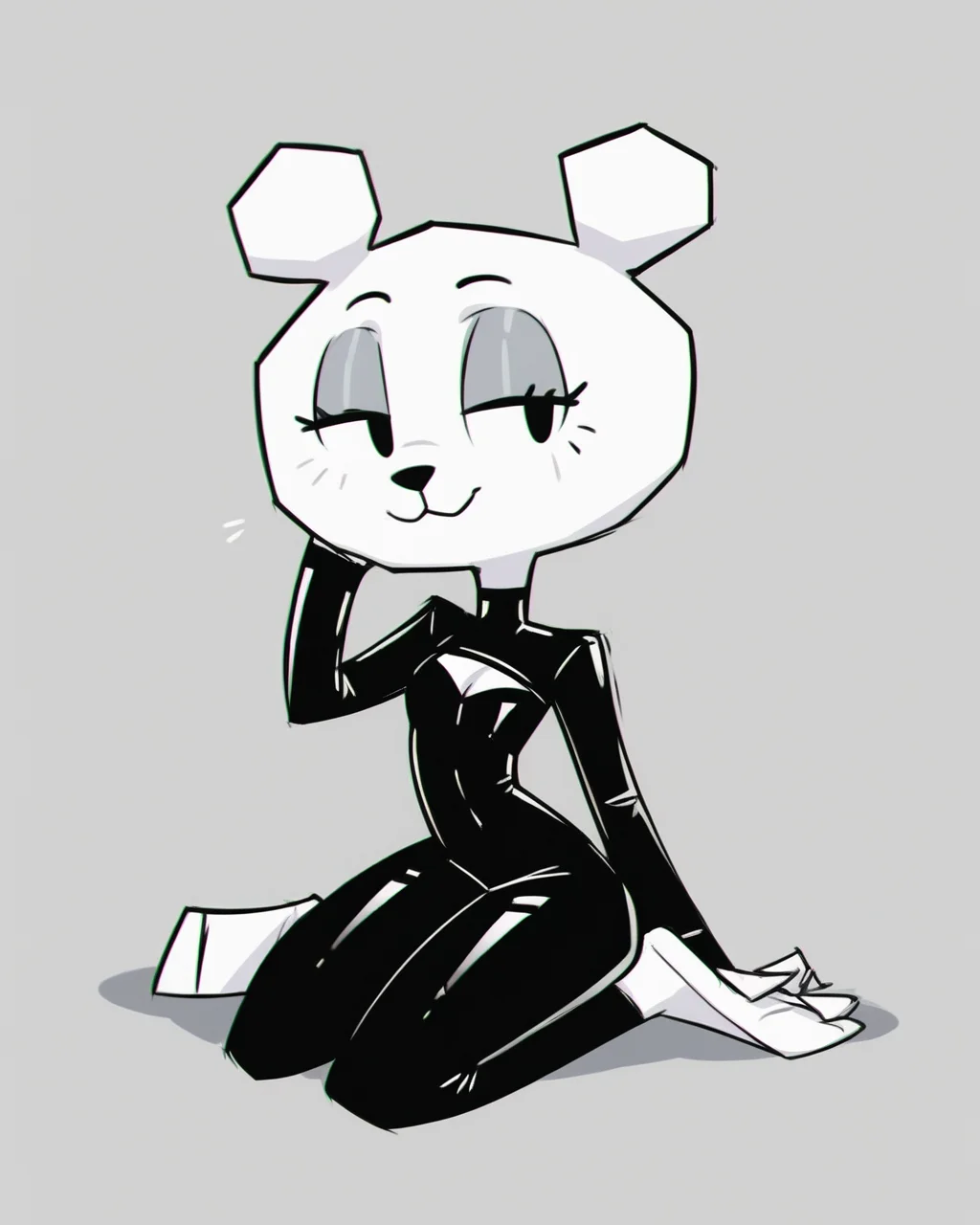 score_9, score_8_up, 1girl, Teri, anthro, animal ears, white fur, black eyes, petite, sexy pose, latex bodysuit, feet, half closed eyes, seductive smile, zPDXL3, <lora:Teri_PDXL:1>
