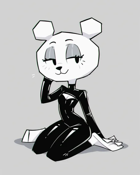 score_9, score_8_up, 1girl, Teri, anthro, animal ears, white fur, black eyes, petite, sexy pose, latex bodysuit, feet, half closed eyes, seductive smile, zPDXL3, <lora:Teri_PDXL:1>