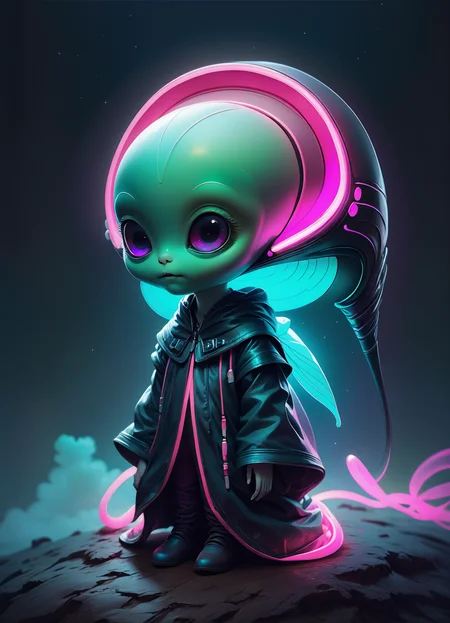 Ombre color scheme of neon blue, neon pink, neon yellow, neon green, neon orange, hyperrealistic art <lora:sss:0.6> cute little Japanese (alien:1.3) anime, neon lights, (foggy night:1.1), stunning (full body shot) anime art by (Mark Ryden:1.1, Camille Vivier:0.88) <lora:Nicoletta_Ceccoli_2:0.4> Nicoletta Ceccoli <lora:another-bored-monsters:0.65> fx-monsters <lora:AnotherBoredDetailXL:0.7>, <lora:70s_Sci-Fi_Art_XL:0.8> <lora:g0th1cXL:0.8> g0th1cxl, glowing, neon . extremely high-resolution details, photographic, realism pushed to extreme, fine texture, incredibly lifelike , subsurface scattering, Photorealistic, Hyperrealistic, analog style, realistic, film photography, soft lighting, heavy shadow