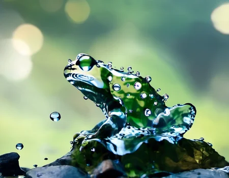 <lora:Aether_Aqua_v1_SDXL_LoRA:0.9> a photo of a frog made of water, sitting on a stone, bokeh forest background, water drops, cinematic, intricate