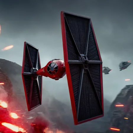 cinematic film still of <lora:star wars style v2:0.8>
<lora:detailed:0.4> detailed
<lora:perfection style:0.4> perfect
<lora:PerfectEyesXL:0.5>
<lora:Chiaroscuro Lighting Style:0.3>
In Star Wars Fictional universe Elite Praetorian Guard a star wars crimson black TIE fighter flying through the air,military,no humans,glowing,science fiction,spacecraft , cinematic, film, detailed background, motion picture style, different style, different people, space opera, realistic, sci fi style, cinematic light, dramatic light, perfect color, perfect scene, star wars style, shallow depth of field, vignette, highly detailed, high budget, bokeh, cinemascope, moody, epic, gorgeous, film grain, grainy
