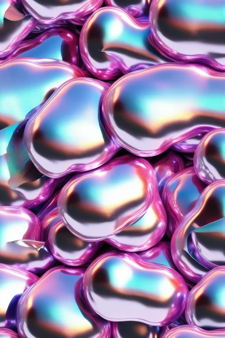 <lora:Made Of Iridescent Foil:1>Made Of Iridescent Foil - professional photo of gooey iridescent pearlescent opalescent silvery rainbow-chrome blobs