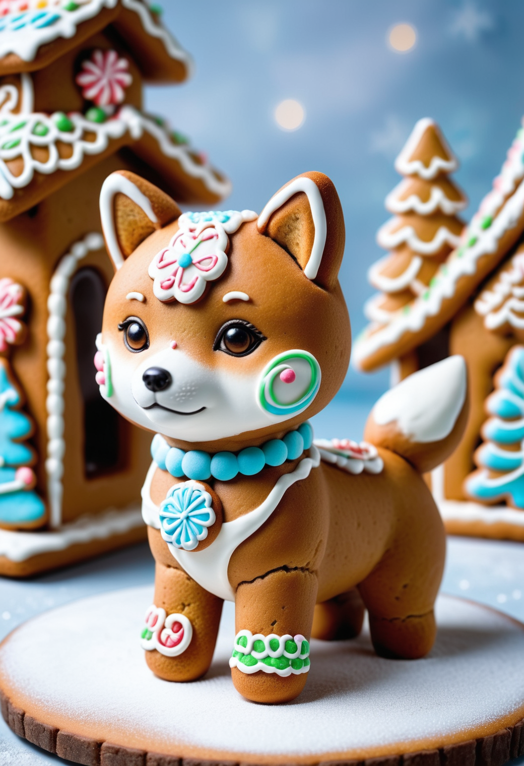candid Anime, Shiba Inu, Depth of field 100mm, cute and lovely, elegant, cozy, masterpiece, very inspirational, <lora:GingerbreadStyle_epoch_10:0.8> Gingerbread, icing, candy, aesthetic, highly intricate, highly color focused, unique, professional creative, deep aesthetic, contemporary, highly complex