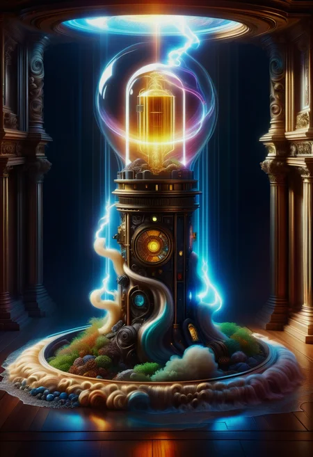 DonMH41rXL hyper detailed masterpiece, dynamic realistic digital art, awesome quality,zestful language school,fading littoral,electric current manor light shaft,hologram haze, toxicant <lora:DonMH41rXL-000006:1>