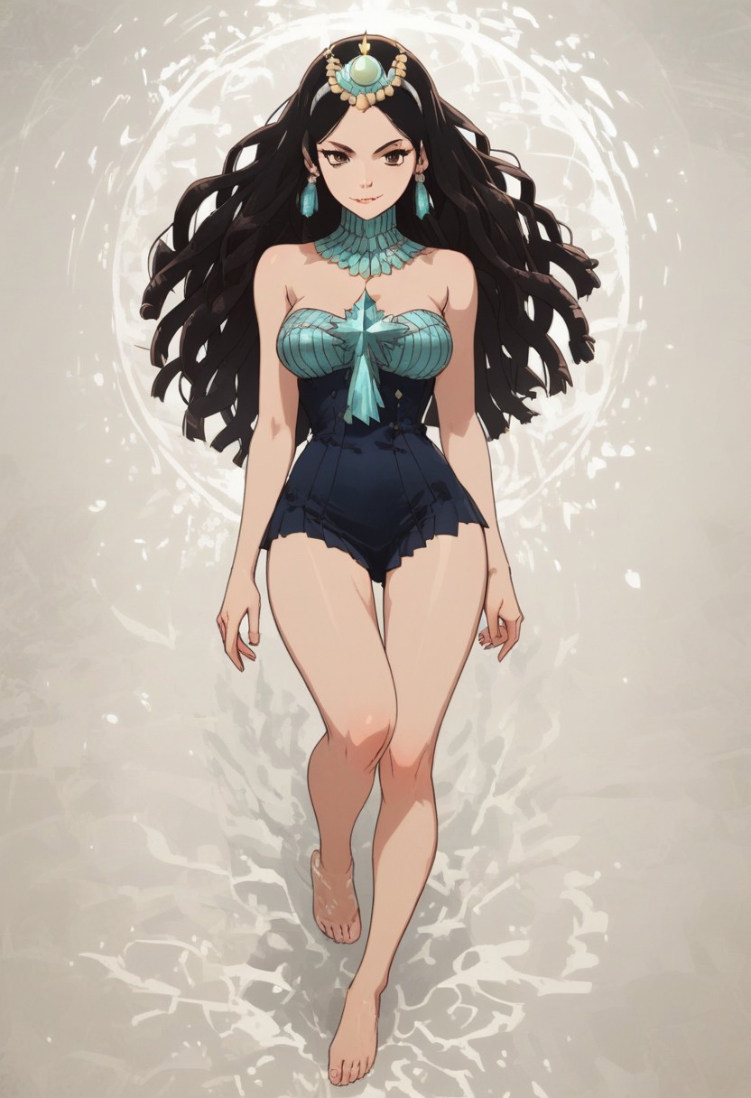 <lora:add-detail-xl:1.3>, score_9, score_8_up, score_7_up, score_6_up, score_5_up, score_4_up, rating_expilcit, 16K UHD, masterpiece, highest quality, rating_explicit, 1girl, solo, slimes_amaryllis, black hair, brown eyes, undressing, sexy posing, flirting, medium breasts, breast exposed, bare shoulders, bare legs, bare feet, g0thicPXL, sexy pose, pinup pose, seductive smile, horny, biting lips, Expressiveh, dynamic angle, dynamic pose, (cartoon), afrobullstyle, vivid colors, colorfull, full body shot, negative_hand