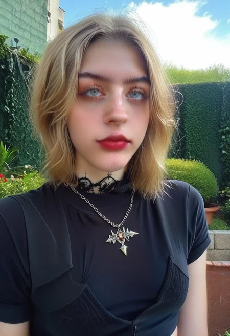 score_9, score_8_up, score_7_up, andrea, solo, 1girl, (tight shirt), braless, breasts apart, small breasts, garden, outdoors, choker
bela, 1girl, blonde hair, , jewelry, long hair, necklace, , looking at viewer
egirlthot Goth girl