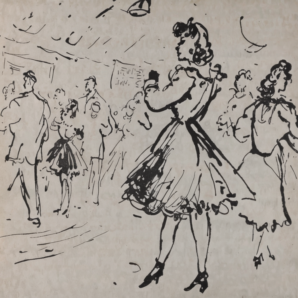 grabianski-sk girl dancer in a nightclub, sketch<lora:grabianski-sk:1>