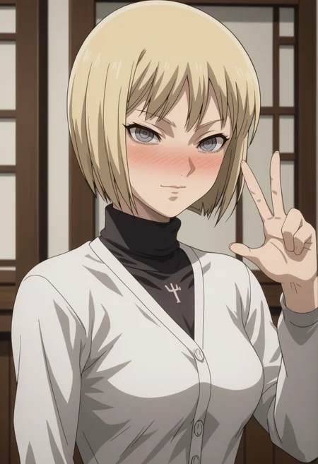 score_9, score_8_up, score_7_up, source_anime, BREAK white background, 1girl, solo, upper body,  <lora:DX888Clare:1>clare,  turtleneck sweater,  grey eyes, medium breasts, (cardigan:1.2), v pose, ,  anime screencap, drunk,  nose blush,  bubbles,