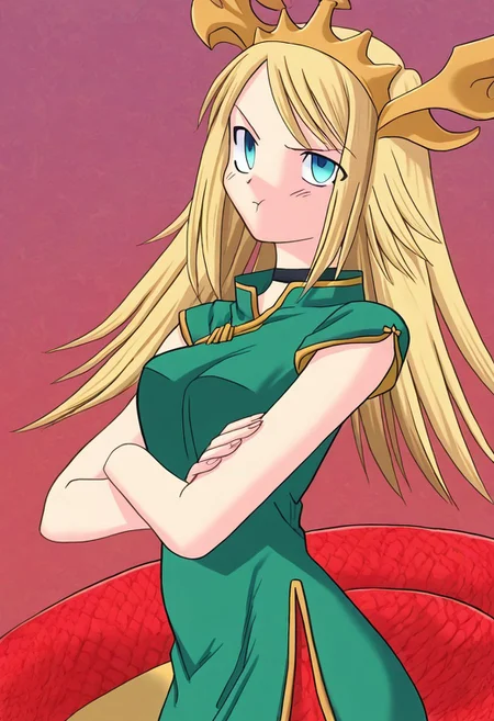 masterpiece, best quality, absurdres, highres,
PADechidnaE,1girl, lamia, monster girl, blonde hair, blue eyes,
tail, red scale,headdress,choker,
green china dress, chinese clothes, green dress,arms crossed, pout, ,<lora:Tsukihime NXL:1>