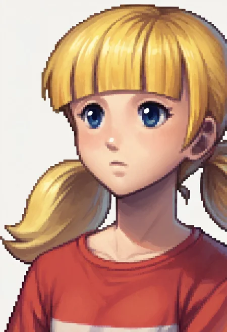 score_9, score_8_up, score_7_up, source_anime BREAK 1girl, solo, fedsportraits, portrait, white background
penny \(inspector gadget\), ,blonde hair, twintails, blunt bangs, blue eyes, flat chest, red shirt, red shirt, striped shirt, stripe, white stripe, upper body