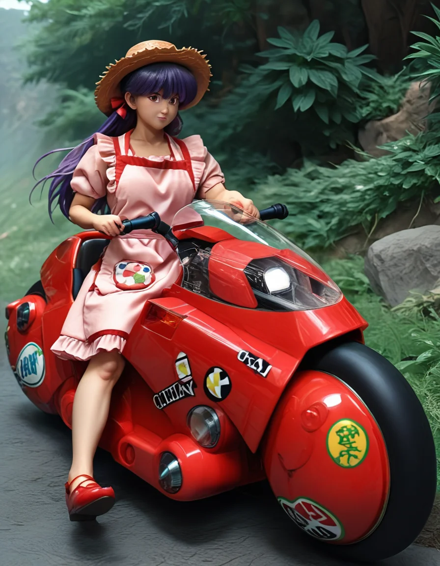 score_9, score_8_up, score_7_up, source_real, realistic, photorealistic, BREAK
KanedaBike_Akira, motor vehicle, ground vehicle, solo, <lora:BDpony_KanedaBike_Akira_V1-5175:1> <lora:detailed_notrigger:1> <lora:zy_Detailed_Backgrounds_v1:1>
((straw hat, rural, Meadow, Grasslands)),1girl, shampoo (ranma 1/2), purple hair, solo, long hair, apron, red footwear, red eyes, hair bun, hair bell, hair ornament
