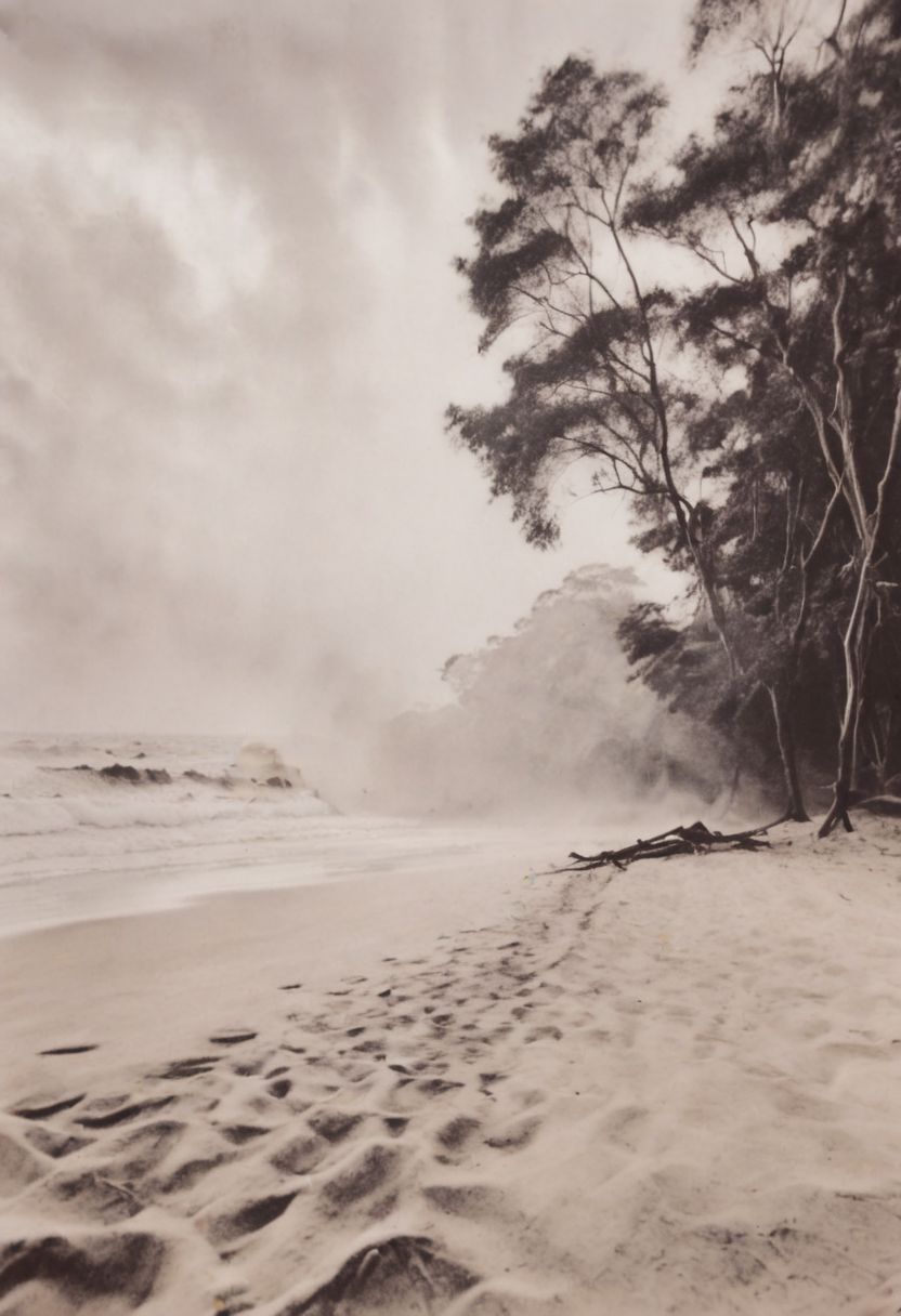 AgfaBroviraSpeedBS310RC2, instagram photo, a foggy beach in sri lanka, hard shadows