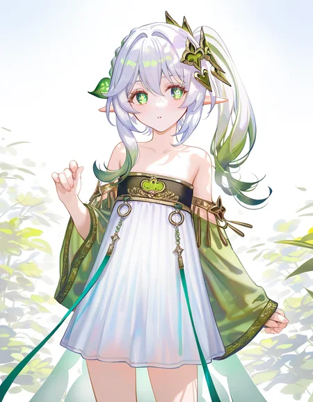 1girl,simple background,white background,hanfu,cowboy shot,alternate costume,nahida \(genshin impact\),<lora:hanfu-000018:1>,, bare shoulders, masterpiece, best quality, very aesthetic, absurdres,newest, incredibly absurdres,, 8k,best quality,masterpiece,(ultra-detailed),(high detailed skin),((artist:reoen),(artist:fuzichoco),(artist:atdan),(artist:torino_aqua),year 2024:0.8),[artist:wlop],[artist:ningen_mame],artist:ciloranko,[[artist:rhasta]],artist:tidsean,colorful,