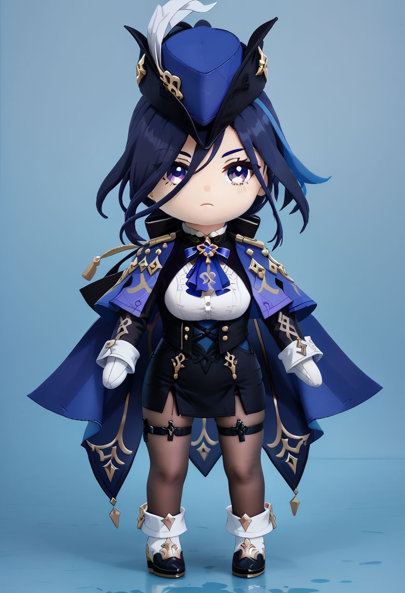 score_9, score_8_up, score_8,
RAW, realistic photo,extremely detailed, OverallDetail,SkinHairDetail,
1girl, clorinde \(genshin impact\),white gloves, tricorne, black pantyhose, pencil skirt, black jacket, fold-over boots, ascot, thigh strap, white shirt, underbust, blue cape
(((plushify))), (((character stuffed toy))), chibi,rain thunders background