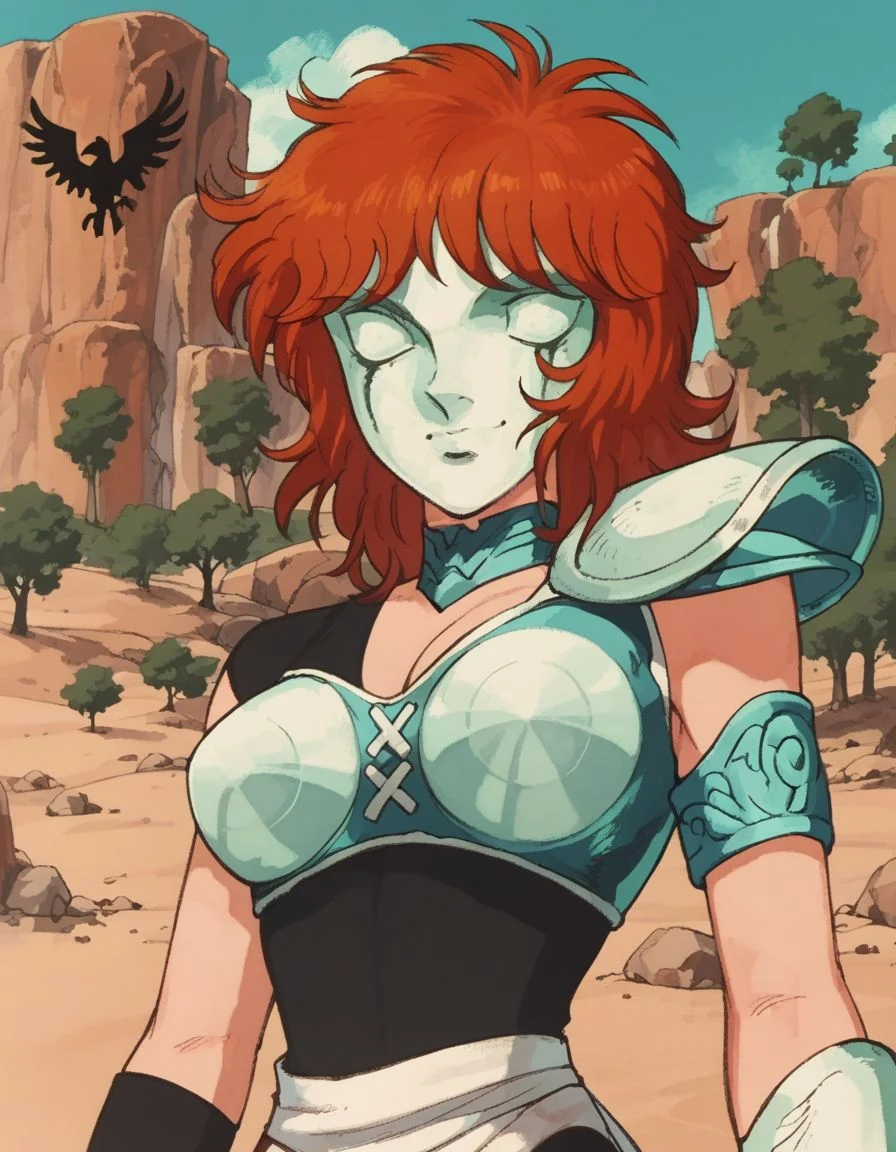 score_9, score_8_up, score_7_up, masterpiece,
<lora:FSR:1>, light smile, desert background, dead trees,
fsr, <lora:Mariinn:1>, marrin, mask, red hair, breasts, armor, shoulder pads,