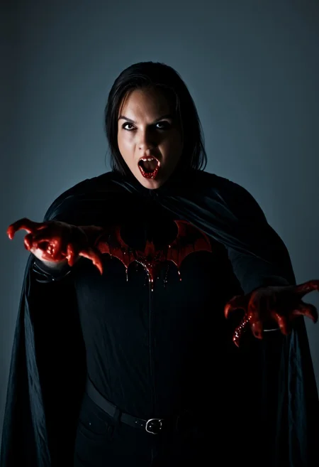 cinematic film still of  cinematic horror style <lora:cinematic horror style - the house of the dead - pony v1.1:0.9>
drawing cinematic horror style a zombie batman with a bloody zombie mouth and cape and fangs posing on white surface, perfect image, perfect body, perfect anatomy, sharp image, detailed image, high quality cinematic photography, dramatic light style, cinematic background, cinematic contrast, cinematic saturation, cinematic film color style, visual artistic composition style, cinematic horror style, solo, open mouth, simple background, teeth, cape, muscular, blood, claws, black cape, looking at viewer, fangs, muscular male, superhero, white background, sharp teeth, cloak, glowing eyes, monster, white eyes, no pupils, blood on hands, black cloak, horror (theme), shallow depth of field, vignette, highly detailed, high budget, bokeh, cinemascope, moody, Moody Lighting, epic, gorgeous, film grain, grainy