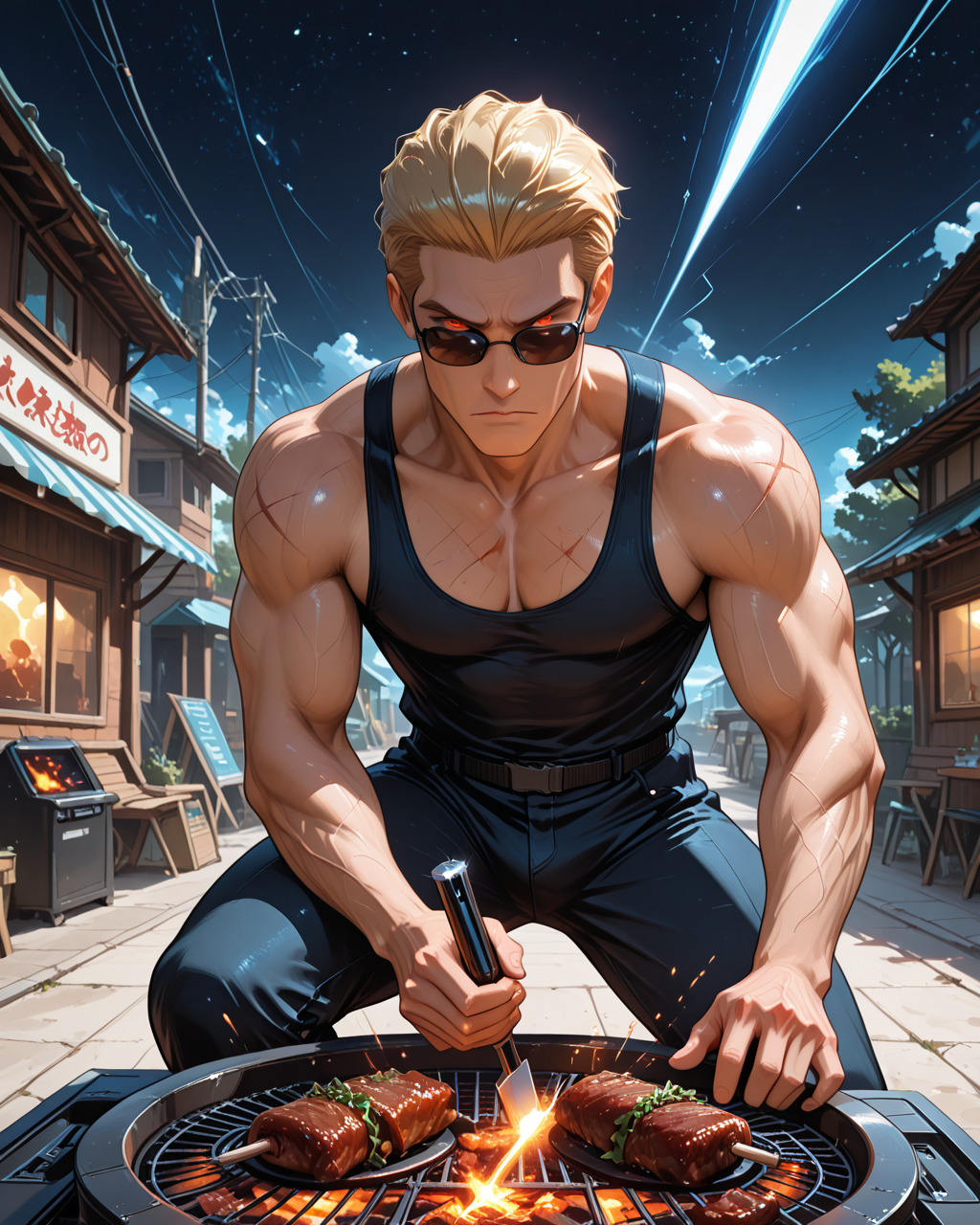 IllusP0s, PonyScores7, source_anime, ah1, IllustriousQual, interesting, exciting, spectacular, wonderful, amazing quality, absolutely eye-catching, very awa, <lora:animagineXL40_v4Zero_aqm_complete_v1:0.3>, <lora:ðð¡ð_ð¨ð§ð¥ð²_ðð¨ðð_ð²ð¨ð®_ðð¯ðð«_ð§ððð_VX_ããªããå¿è¦ã¨ããå¯ä¸ã®LoRA_by_CHROMEKIDD:0.3>, HANA4, <lora:Anime_Aesthetic_Wallpaper_Style_IllustriousXL:0.3>, aniwall,
BREAK <lora:xl_more_art-full_v1:0.2>, <lora:aesthetic_anime_v1s:0.2>, <lora:EpicF4nta5yXL:0.2>, <lora:detailxl:0.2>, detailxl, <lora:Fant5yP0ny:0.2>, amazing quality, best aesthetic, absurdres, illustration, Volumetric_Lighting, ultra-detailed, very aesthetic, intricate details, best_quality, lazypos1, <lora:Add_Details_v1.2:0.2>, <lora:quality_modifiers_masterpieces_v1:0.2>, <lora:ZootPonyAnime_V1_r2:0.2>, <lora:Bestifacator2:0.2>, anime style,
BREAK (((A man's staff emits a brilliant beam of light, slicing through darkness and illuminating hidden dangers with a piercing brilliance))), <lora:DynamicPoseIL2att_alpha1.0_rank4_noxattn_900steps:0.8>, dynamic pose, F4st,
BREAK Stable_Yogis_PDXL_Positives, AS-Adult, <lora:Complicated fantasy portrait - XL Pony V2.0:0.2>, <lora:HDA_Detailer:0.3>, AS-MidAged, (((very far from viewer))),
BREAK (((<lora:albertwesker-guy-PONYv1:0.8>, albertwesker, 1boy, toned, athletic, fit, mature male))), tanlines, scars on body, <lora:shinyskin2:0.2>, glistening skin, <lora:perfection style:0.2>, perfection style, perfection, five fingers, five toes,
BREAK (((galactic engineer, with a set of advanced tools building and maintaining space habitats to ensure the safety and comfort of inhabitants showing skill and dedication))), ((sunglasses:1.3)), 
BREAK ((slicked back hair, (short hair:1.7), blonde)), <lora:hairdetailpxl:0.2>, hairdetailpxl, 
BREAK ((angular face, sharp_featured face, handsome, charming, alluring)), red eyes, glowing eyes, expressive eyes, <lora:perfect-eyes:0.4>, perfecteyes, EyesHD, <lora:DetailedEyes_xl_bdsqlsz_V1:0.2>, <lora:Eyes_Lora_Pony_Perfect_eyes:0.2>, <lora:focusoneyes:0.2>, <lora:cinematic eye color style illustrious v1:0.2>, <lora:Eyes_High_Definition:0.2>, EyesHD,  <lora:fdsf:0.3> HDEYES, <lora:eyes_enhancer_V3:0.3>,
BREAK (((focused, intense glare, apathetic, contemptuous))), <lora:Expressive_H:0.2>, Expressiveh, <lora:Emotional_Anime_Expressions_PonyXL_Concept:0.2>, emotional, <lora:Best_Facial_Expression_LoRA_PONY:0.2>, looking at viewer, <lora:Detailed expressive EXEV style -XL Pony V1.0:0.2>, FaceDetail,
BREAK (((neighborhood barbecue, barbecue's food))), <lora:Background Detailer - SDXL:0.2>, dynamic angle, 4k, 8k, Ultra HD, Masterpiece, Best quality, Detailed background, foreshortening, extreme perspective, <lora:Add_more_details_V2_XLpony:0.2> full_details, <lora:background-type1:0.2>, <lora:AddMicroDetails_Illustrious_v3:0.2>, addmicrodetails, SmoothNoob_Quality, <lora:ani40o_stabilizer_v0.6:0.6>,
