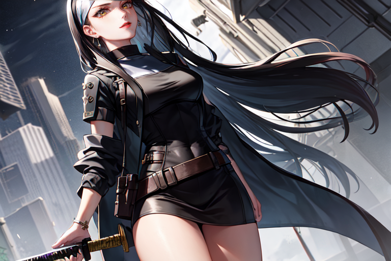 highly insanely detailed, masterpiece, top quality, best quality, highres, 4k, 8k, RAW photo, (very aesthetic, beautiful and aesthetic),  
beth_\(megami_tensei\),bethsmtii,shin megami tensei ii,long hair,black hair,straight hair,sleek black,jewelry,cross,headband,red_lipstick,katana,sword,Tokyo_Millennium,post-apocalyptic_city,dystopian_world,Factory_District,Industrial_zone,mining_site,Order_of_Messiah,Religious_order,messianic_cult,divine_rulers,Millennium_News_Network,City_news,propaganda_broadcasts,information_contro, 
<lora:zs_Beth:0.5>, 
(1girl:1.3), 1other, 
(pure white background,transparent background:1.2),âââ