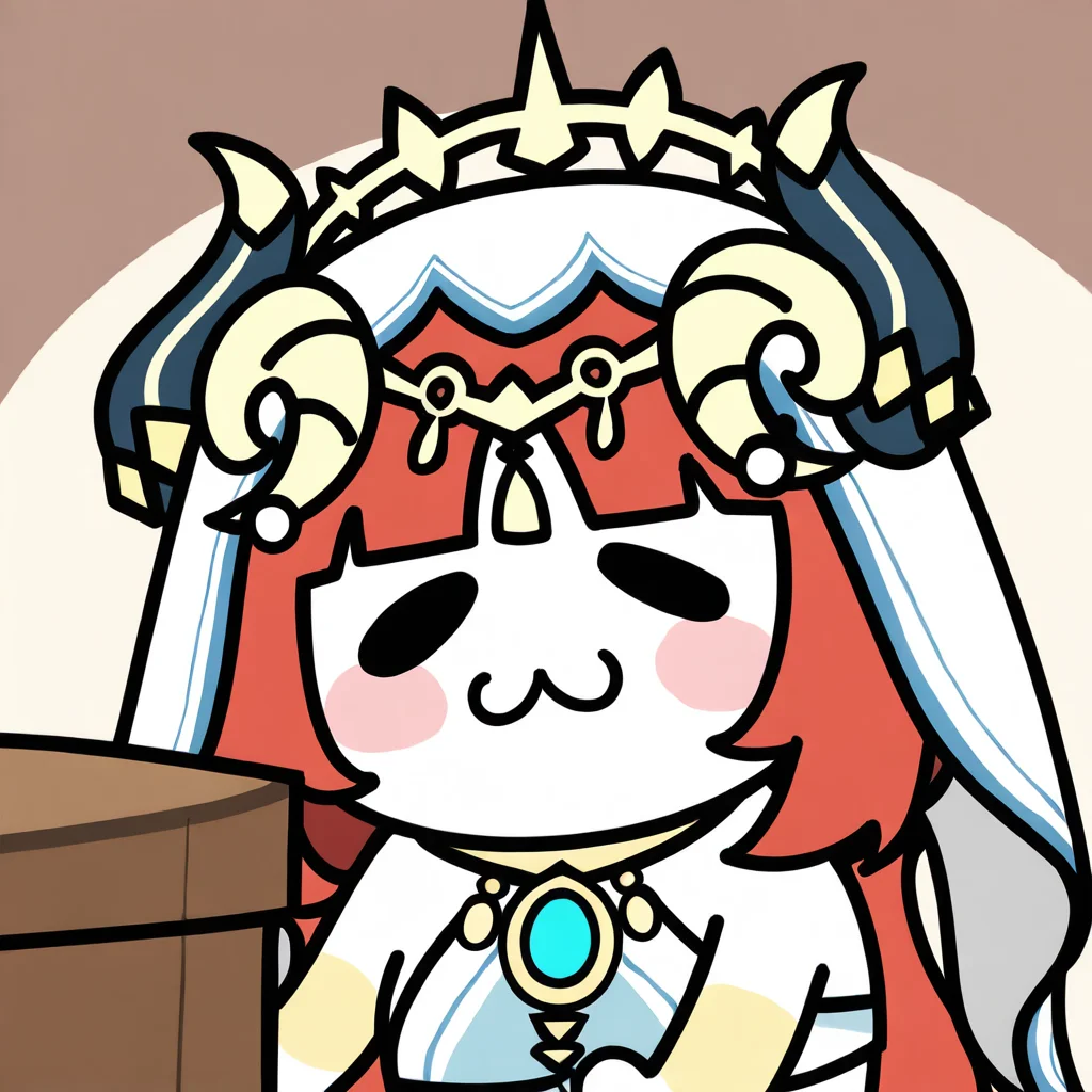 masterpiece,best quality,
yuridori,chibi,:3,<lora:yuridori_noob1:0.8>,
1girl,nilou \(genshin impact\),genshin impact,bangs,long hair,red hair,,horns,twintails,