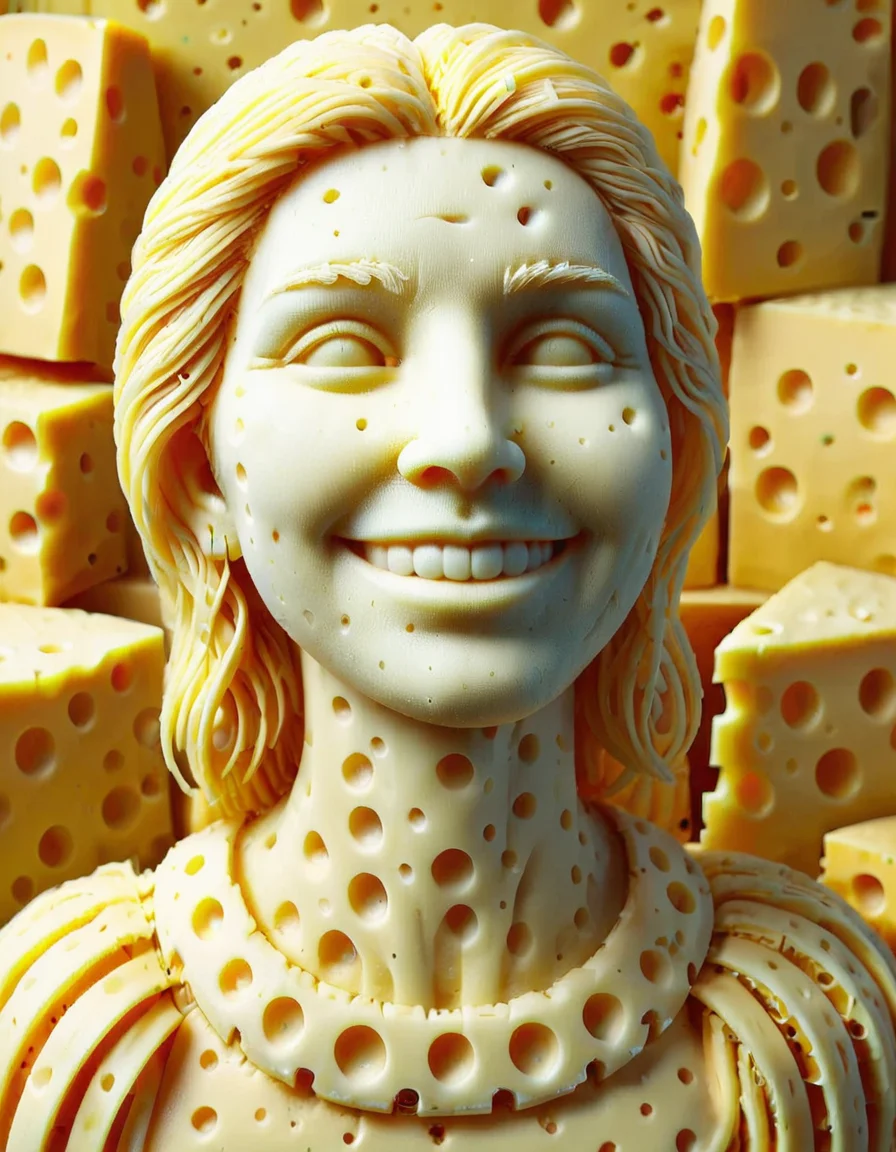 cheeselora, happy woman made from cheese