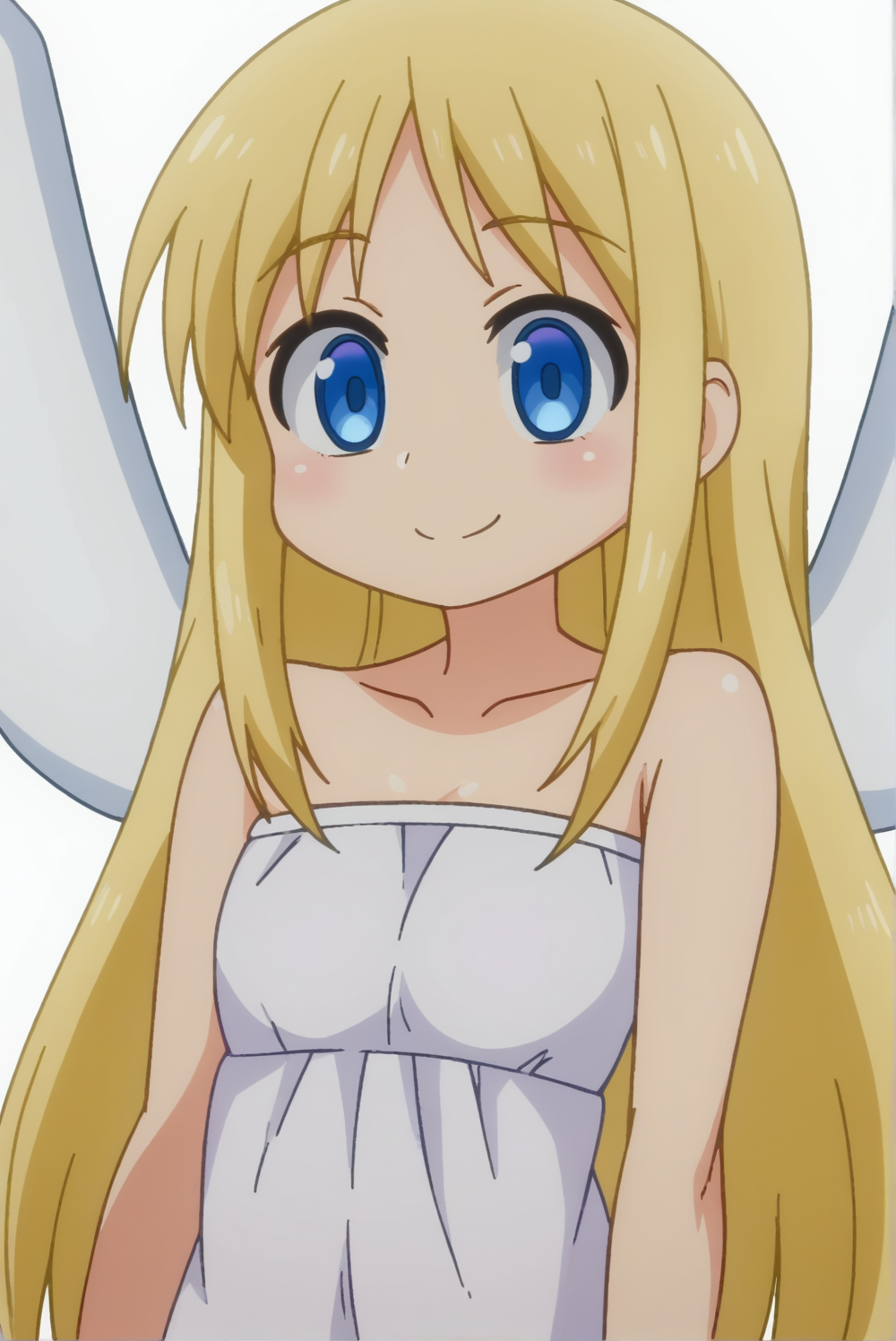 <lora:Crimvael:0.8>, white background, Crimvael, upper body, smile