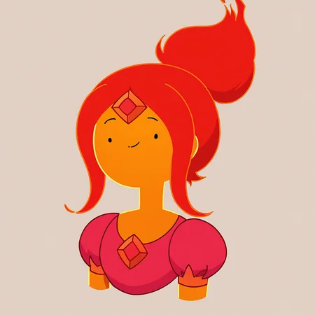 score_9, score_8_up, score_7_up, <lora:pr1nc3ssfl4m3:1> pr1nc3ssfl4m3,1girl,princess flame,adventure time, looking at viewer, <lora:Adventure_Time_Style_LORA:1>, dot eyes,portrait, hair up,smile,long hair