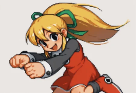 score_9, score_8_up, score_7_up BREAK RollMvC, 1girl, blonde hair, ponytail, black eyes, green ribbon, white collar with black buttons, red dress, long gray sleeves, white cuffs, red white boots, cowboy shot, closeup, smiling at viewer,