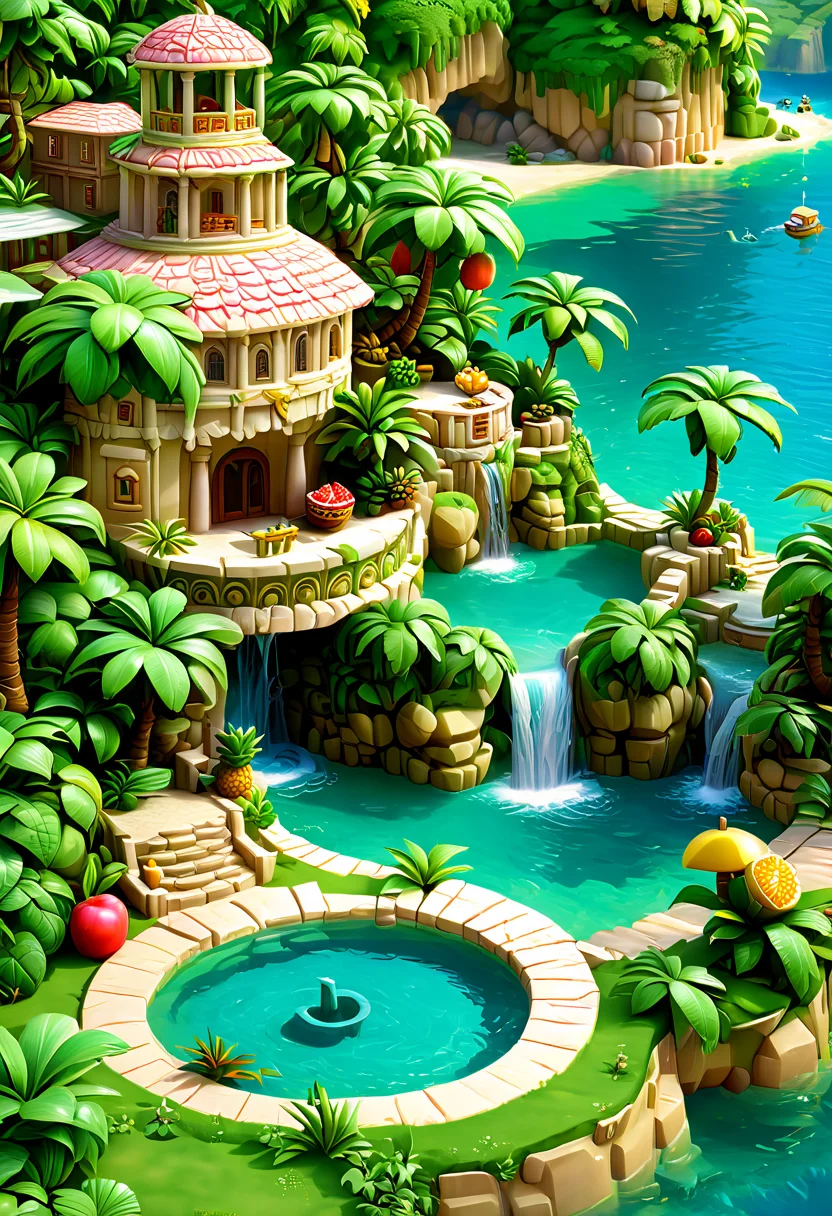 (no people:1.7),(masterpiece), realistic lighting,vivid colour,ultra sharp, 1.2), (masterpiece, best quality:1.3, 3d, highres, ultra-detailed, 8k, 85mm
realistic illustration, intricate details, hyperdetailed, extremely sharp,4k, ,isometric style,
Delfino_Plaza, small fruit stand, pineapples, coconuts, palm tree, small house,natural swimming pool, waterfall, Greek columns, fish, tropical fruits, wonderful, fantastic, breathtaking view, stunning,
<lora:isometric-v1:1>,
<lora:SDXLFaeTastic2400:1>,
<lora:Delfino_Plaza_XL-000009:1>,