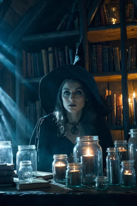 <lora:Emma_Corrin_SDXL_101:0.8> emmacorrin101 1girl portrait cinematic photo as witch in a cabin filled with glass jars and books , evil expression , finely detailed eyes, moody, , epic scene, epic composition, Photography, Cinematic Lighting, Volumetric Lighting, ethereal light, intricate details, extremely detailed volumetric rays 35mm photograph, film, bokeh, professional, 4k, highly detailed . Magical, fantastical, enchanting, storybook style, highly detailed
Show less