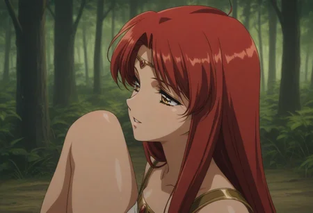masterpiece, best quality, amazing quality, retro artstyle, 1990s \(style\),1girl,solo,<lora:Illustrious\UrushiharaSatoshiNoob_byKonan.safetensors:3.0:3.0>, 
masterpiece,best quality,amazing quality,
1girl,solo,
<lora:fana_ilxl_v1.1:0.5>,ffana,red hair,yellow eyes,very long hair,f_circlet,
, fantasy, forest, outdoor, 
<lora:Fixhands_anime_bdsqlsz_V1:1>,animated,parted lips, (long body:1.1), (long legs:1.1) ,(small ahed:2:0) , mature_female, retro art style, face focus, light smile,