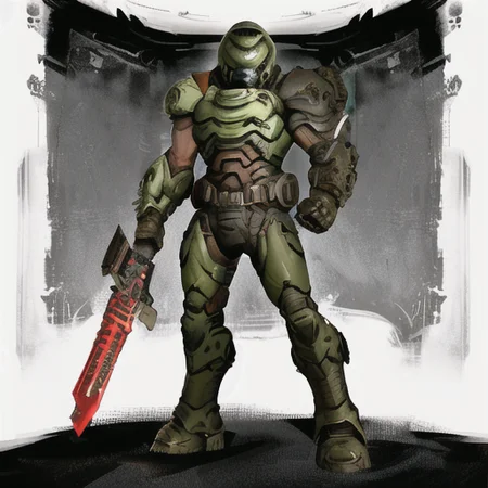 weapon, solo, 1boy, male focus, armor, power armor, helmet, holding, white background, boots, simple background, dual wielding, holding weapon, standing