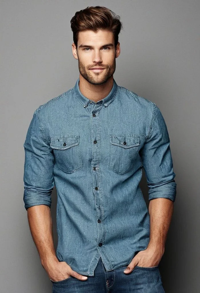 insanely attractive 31 years old male model posing for camera, looking at viewer