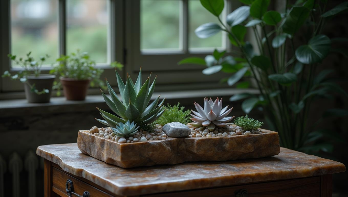 <lora:ck-polygon-gems-0019.safetensors:1> a crafted gemstone model in the style of cklg featuring a
In the dimly lit room, a sleek wooden enclosure stands on a worn, oak desk, a silent witness to the emotions swirling within. The mini indoor garden, a once-vibrant haven, now mirrors the somber mood. The succulent, once a symbol of resilience with its broad, textured leaves and light purple hue, now seems to droop slightly, its colors muted by the overcast sky filtering through the small, dusty window. The blue-green companion plants, once a lively contrast, now blend into the pallor, their edges touched with a gentle gray.
Pebbles line the base, a stark reminder of the need for stability in times of uncertainty. A single, weathered stone rests at the center, its surface smooth from years of handling, now a symbol of the weight of recent news. The air is thick with the scent of earth and the faint, lingering hint of rain, as if the garden itself is holding its breath.
The room is quiet, save for the distant murmur of the city outside. A gentle breeze stirs the curtain, bringing with it a whisper of change. The wooden enclosure, crafted with care, stands as a testament to the enduring beauty of life, even in its most challenging moments. The garden, though muted, remains a symbol of hope, a reminder that even in the darkest of times, there is a chance for new growth and resilience.