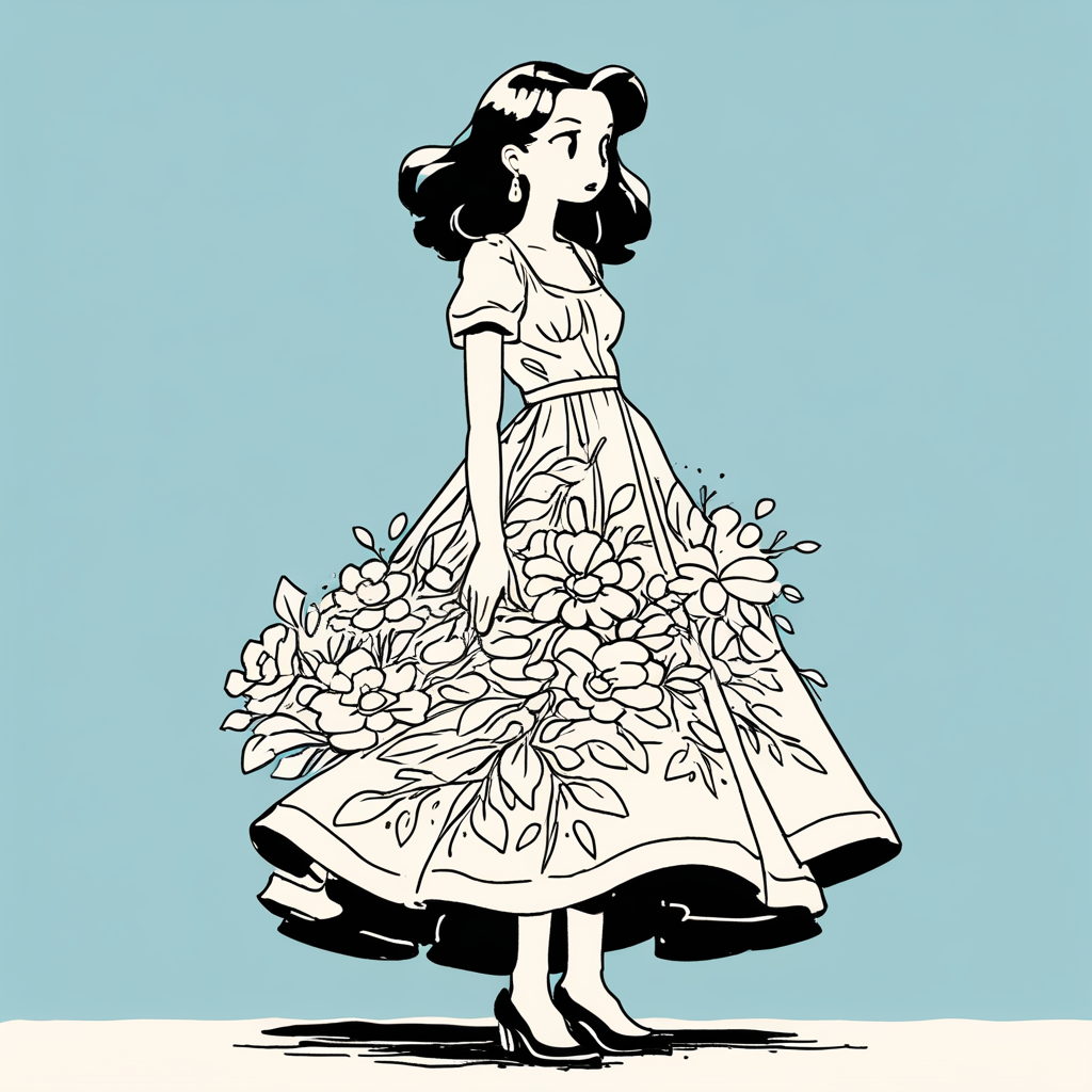 a woman wearing a flower dress
